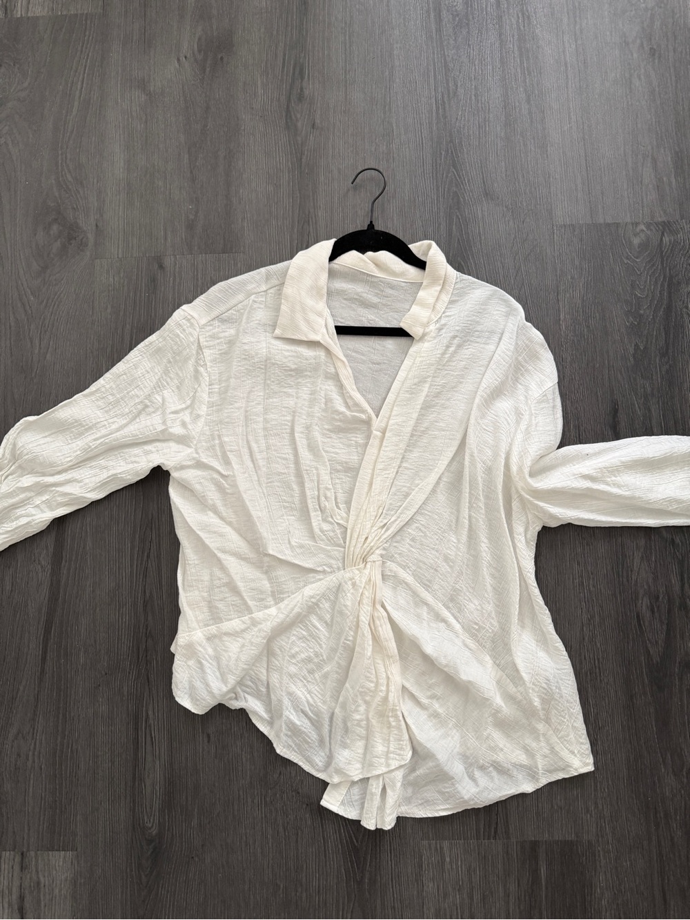Women's Cream Knot-Front Textured Blouse